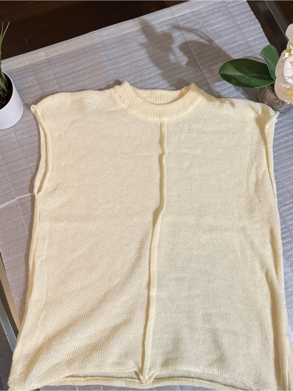 Cream Sleeveless Knit Sweater Top